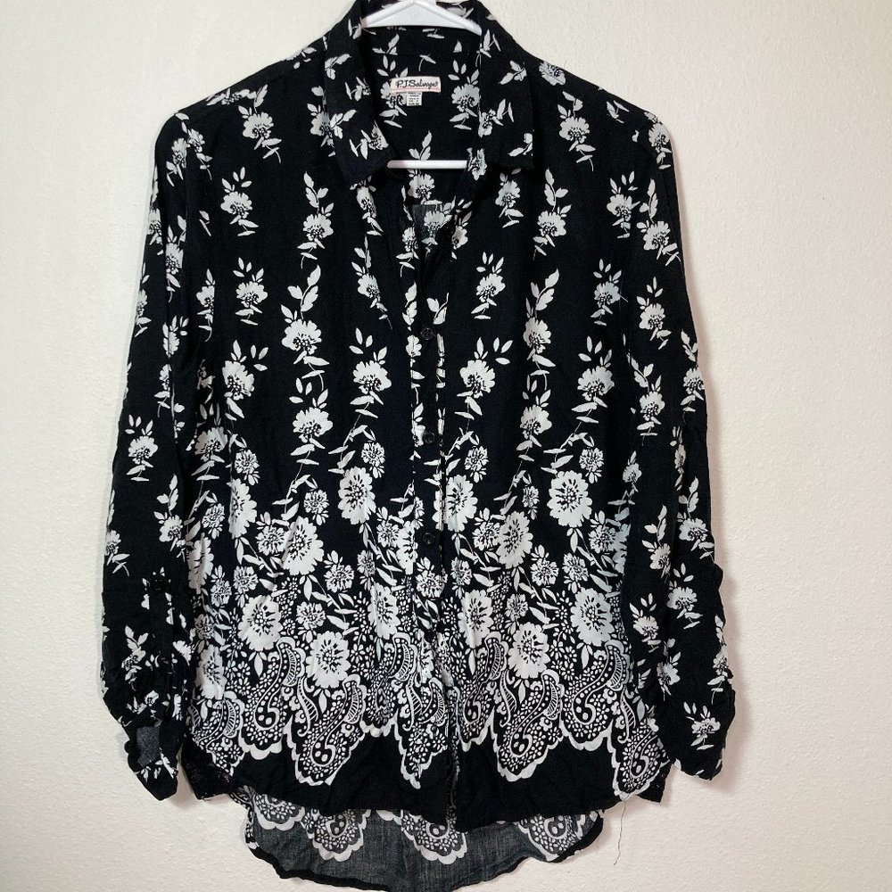 PJ Salvage Black and White Floral Pajama Top